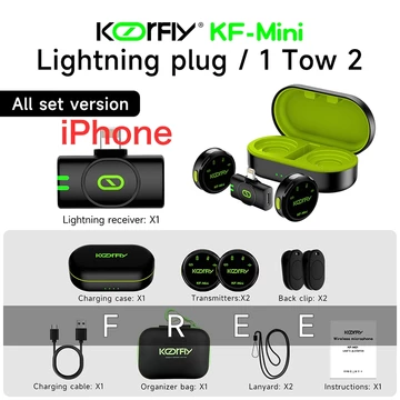 KOORFLY Wireless Clip On Mic Microphone Dual Mikrofon Wireless Mikrofon Hp Lavalier Microphone