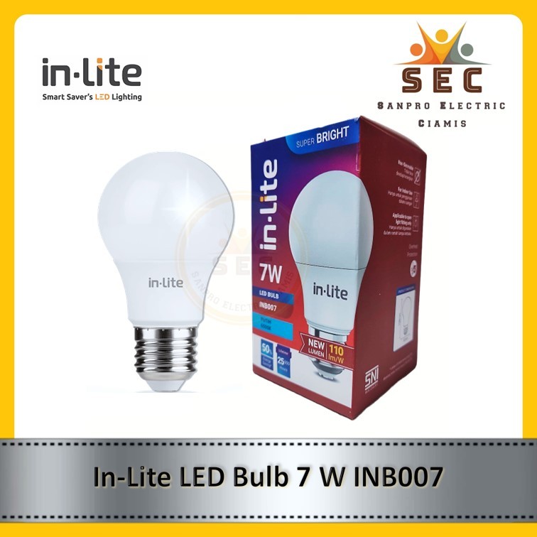 Jual LAMPU BOHLAM LED BULB INLITE IN-LITE 7W 7 WATT INB007 PUTIH E27 ...