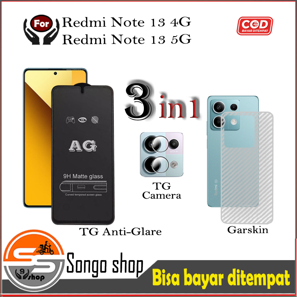 Jual 3in1 Antigores Layar XIAOMI Redmi Note 13 4G & Note 13 5G Tempered ...
