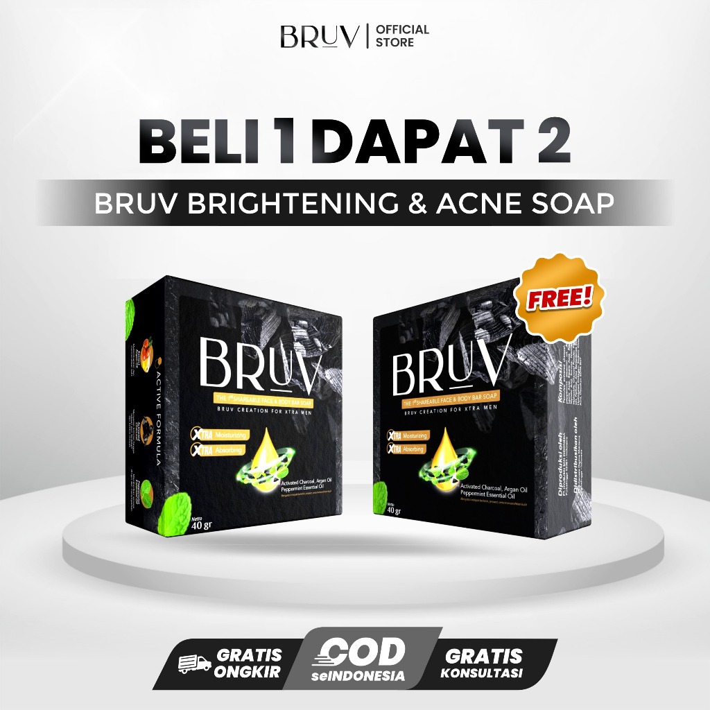 Jual BRUV Brightening & Acne Soap isi 2pcs - Sabun Cuci Muka Pria ...