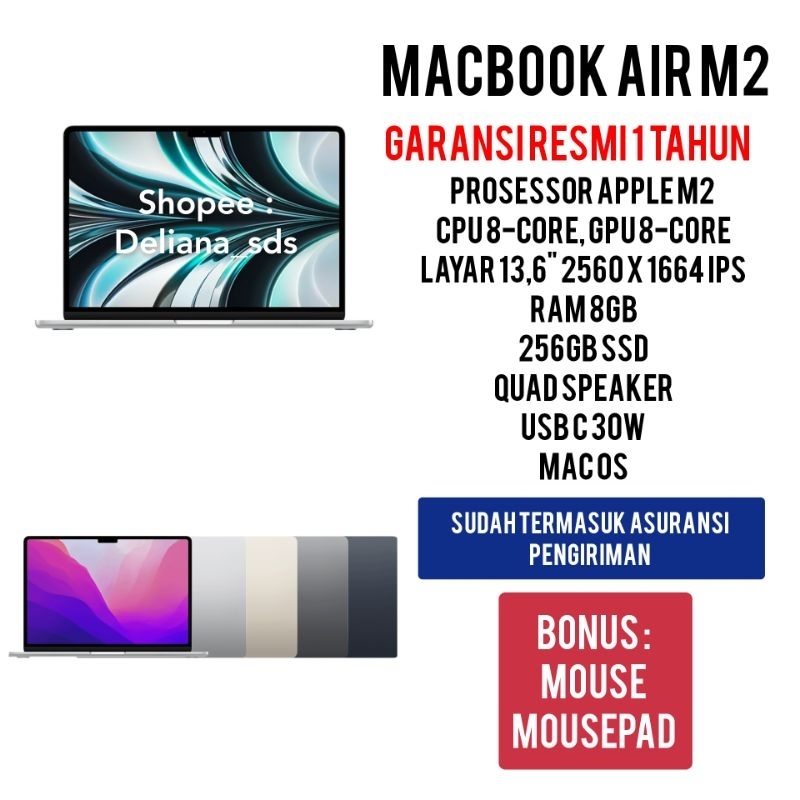 Jual Macbook Air M2 256gb 13 6 Garansi Resmi 1 Tahun Laptop Apple