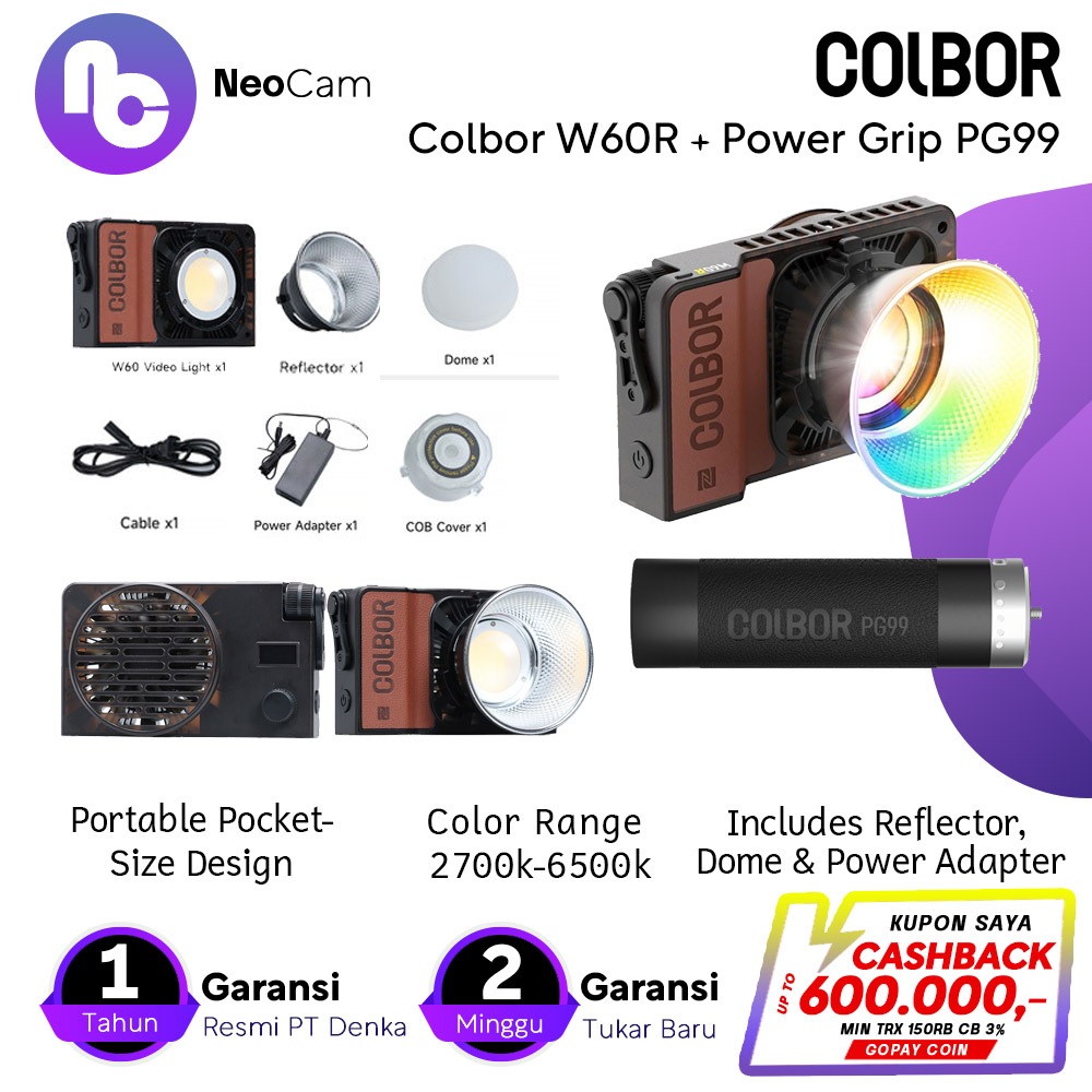 Jual Colbor W60R Portable RGB LED Video Light Studio Lighting 60W ...