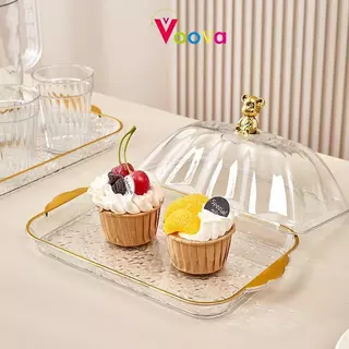 VOOVA Bear Drag Tray With Lid Nampan Snack Tray Nampan Buah Piring Dessert 27/33 CM