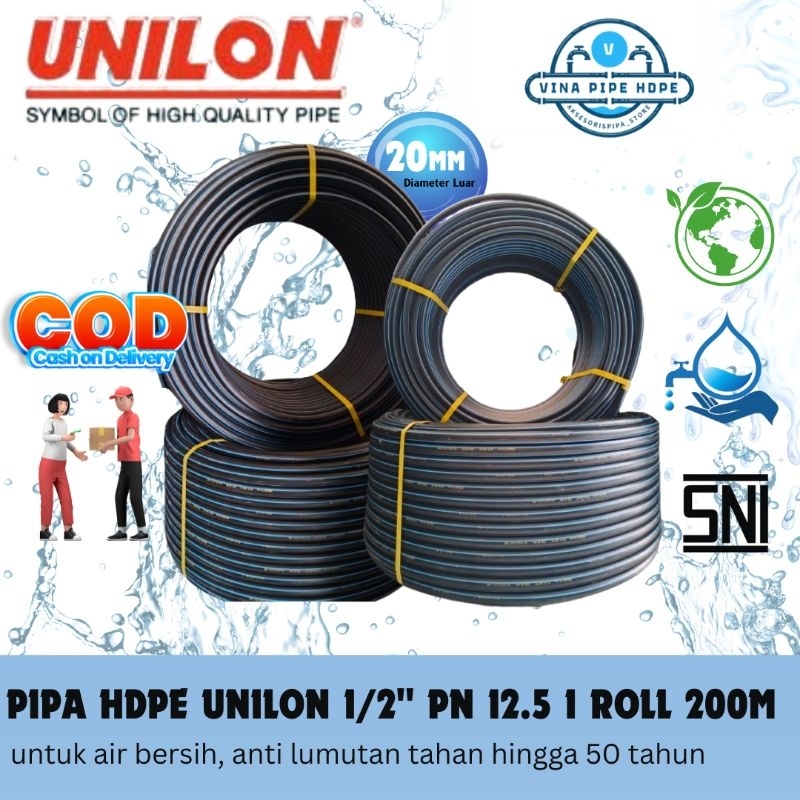 Jual (1/2” 200 METER) PIPA HDPE UNILON 1/2 INCH (20MM) 1 ROL 200 METER ...