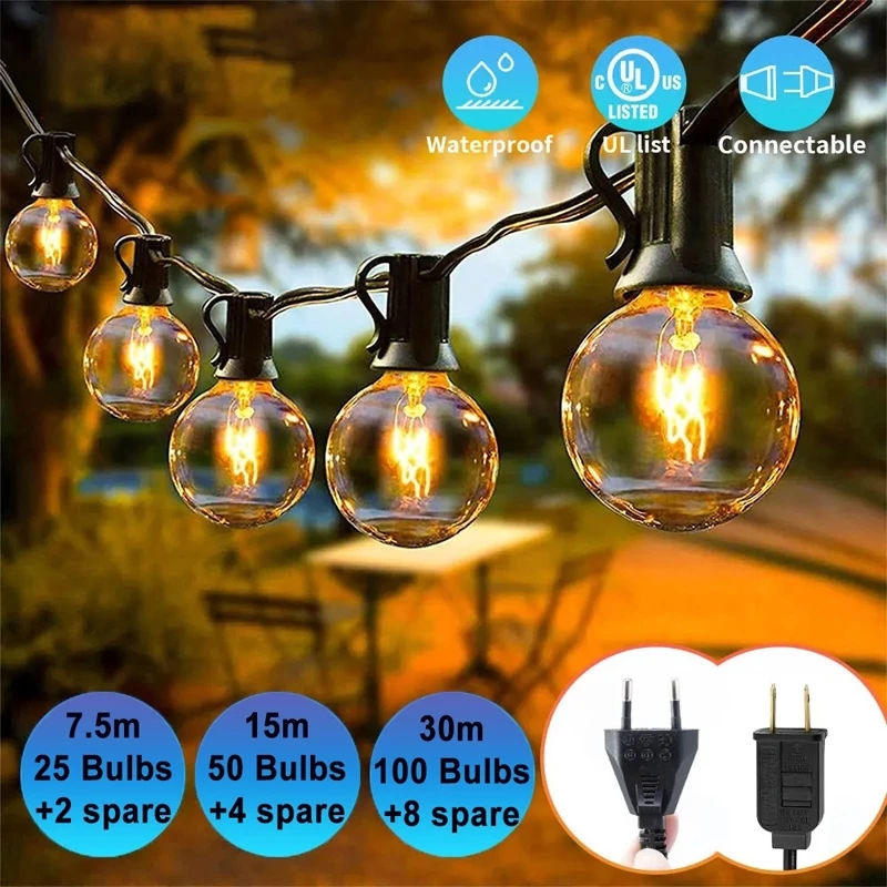 QIMEDO Lampu LED Outdoor 50 Bohlam 15 Meter Kabel Fitting Lampu Cafe Komplit 11 Watt - foto 1