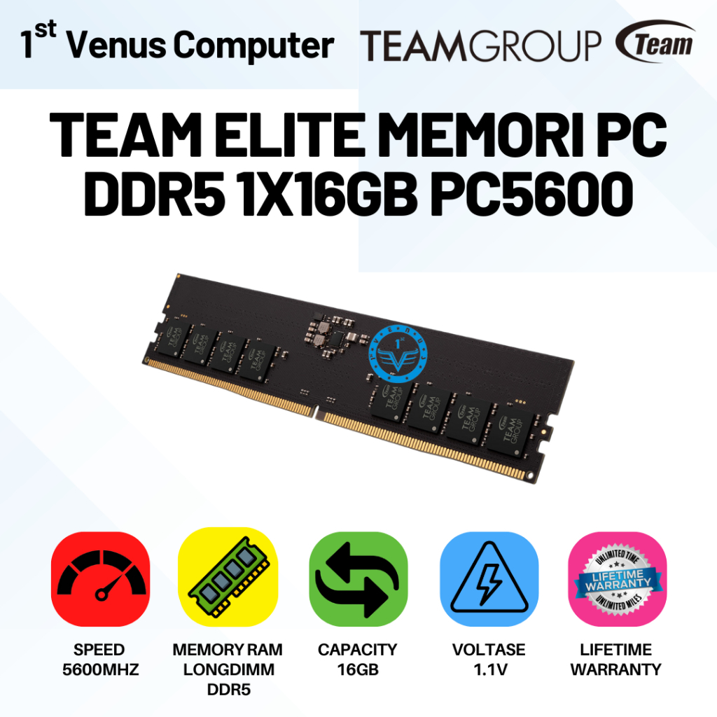 Jual Team Ram Elite 16GB (16X1) DDR5 5600Mhz Longdimm PC / MEM34-TEM ...