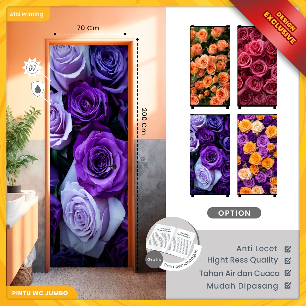 Jual Stiker Pintu Wc / Sticker Pintu Kamar Mandi Rose Ukuran Standart ...