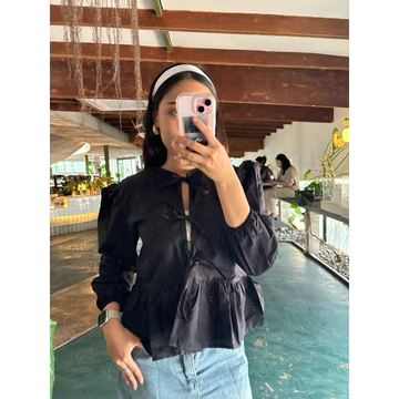 KAYLA TOP Blouse Korea Atasan Perempuan Ribbon Top Lengan Panjang Dan Lengan Pendek