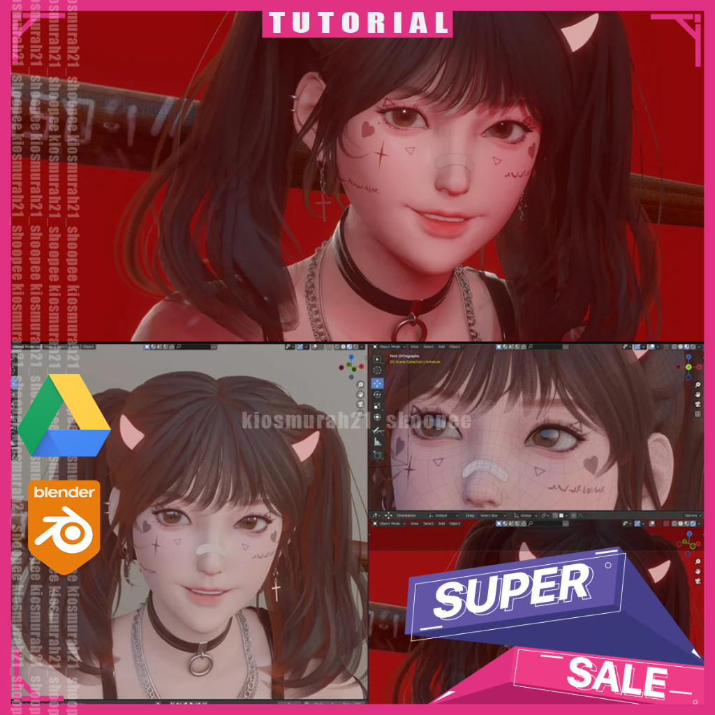 Jual Blender - Cute Girl modeling - Full process - Blender 3D Tutorial ...