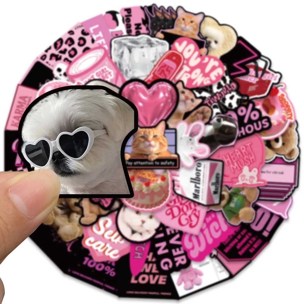 Jual [55 PCS]Stiker Y2K Gadis Stiker Seri Merah Muda Hitam Decal Vinyl ...