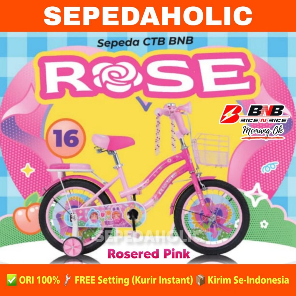 Jual Sepeda Anak Perempuan BNB ROSE Ukuran 12 16 18 Inch Keranjang Usia ...