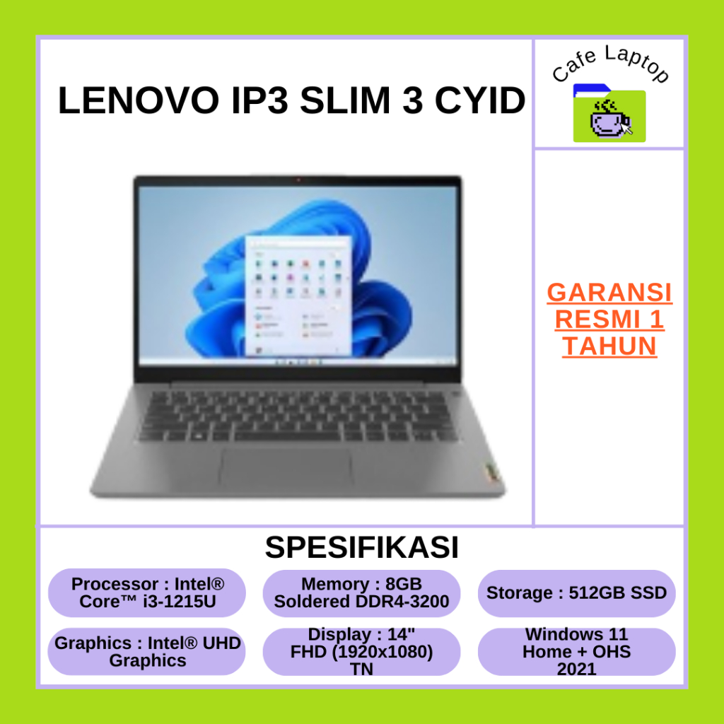 Jual Lenovo IP3 Slim 3 CYID Intel Core i3 1215U RAM 8GB SSD 512GB 14 ...