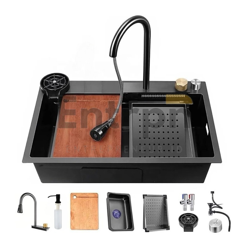 Kitchen Sink Luxury Modern Stainless Steel Black SUS304 Ukuran Lengkap ( FREE TALENAN )