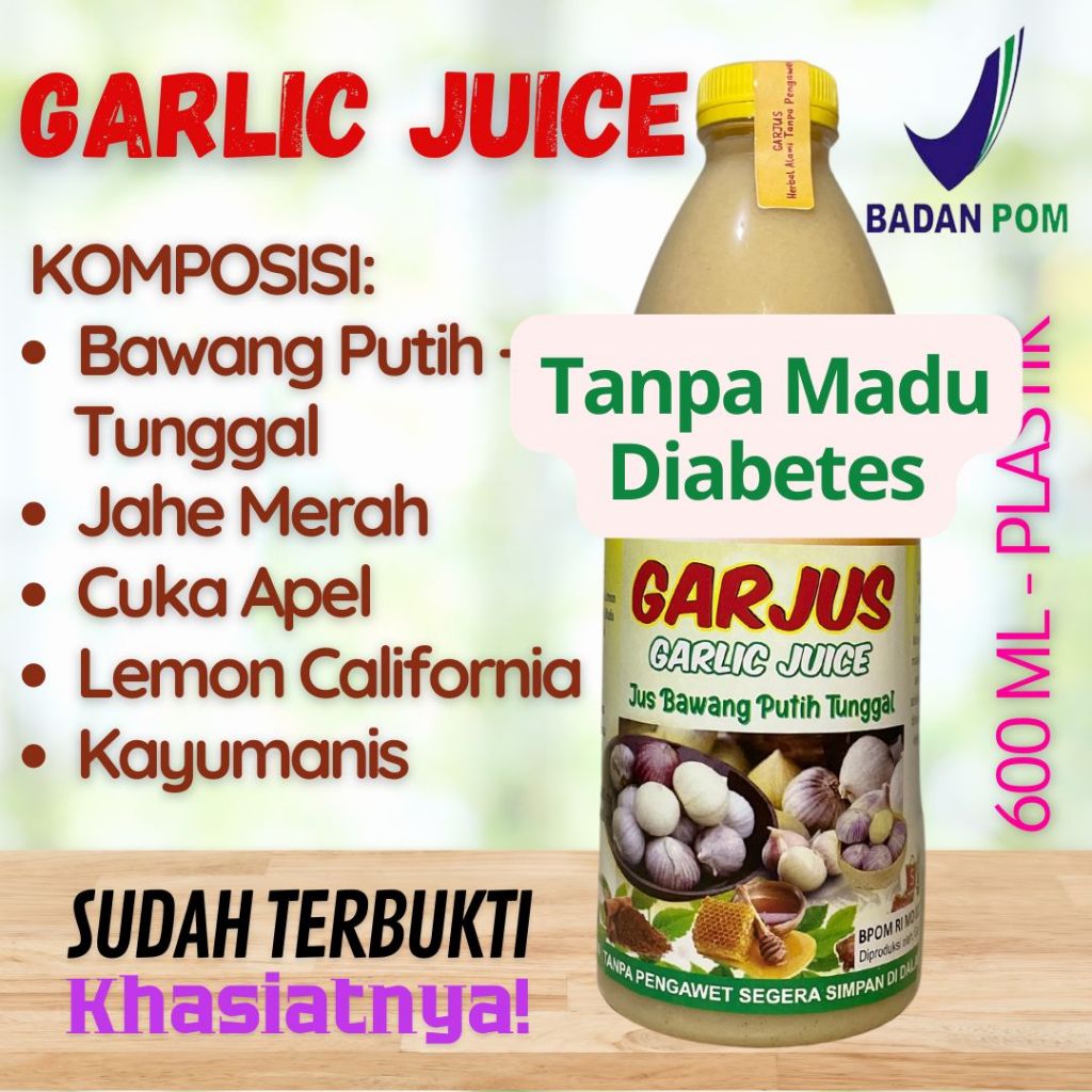 JAMU HERBAL DIABETES (TANPA-MADU) - Jus Bawang Putih Tunggal Jahe Merah Lemon California Cuka Apel Kayumanis, Gula darah, Kencing manis, Kolesterol Garjus Garlic600ml