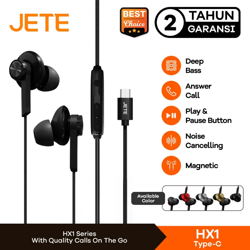 JETE HX1 Headset Earphone Type-C Type C Magnetic Stereo Garansi 2 Tahun