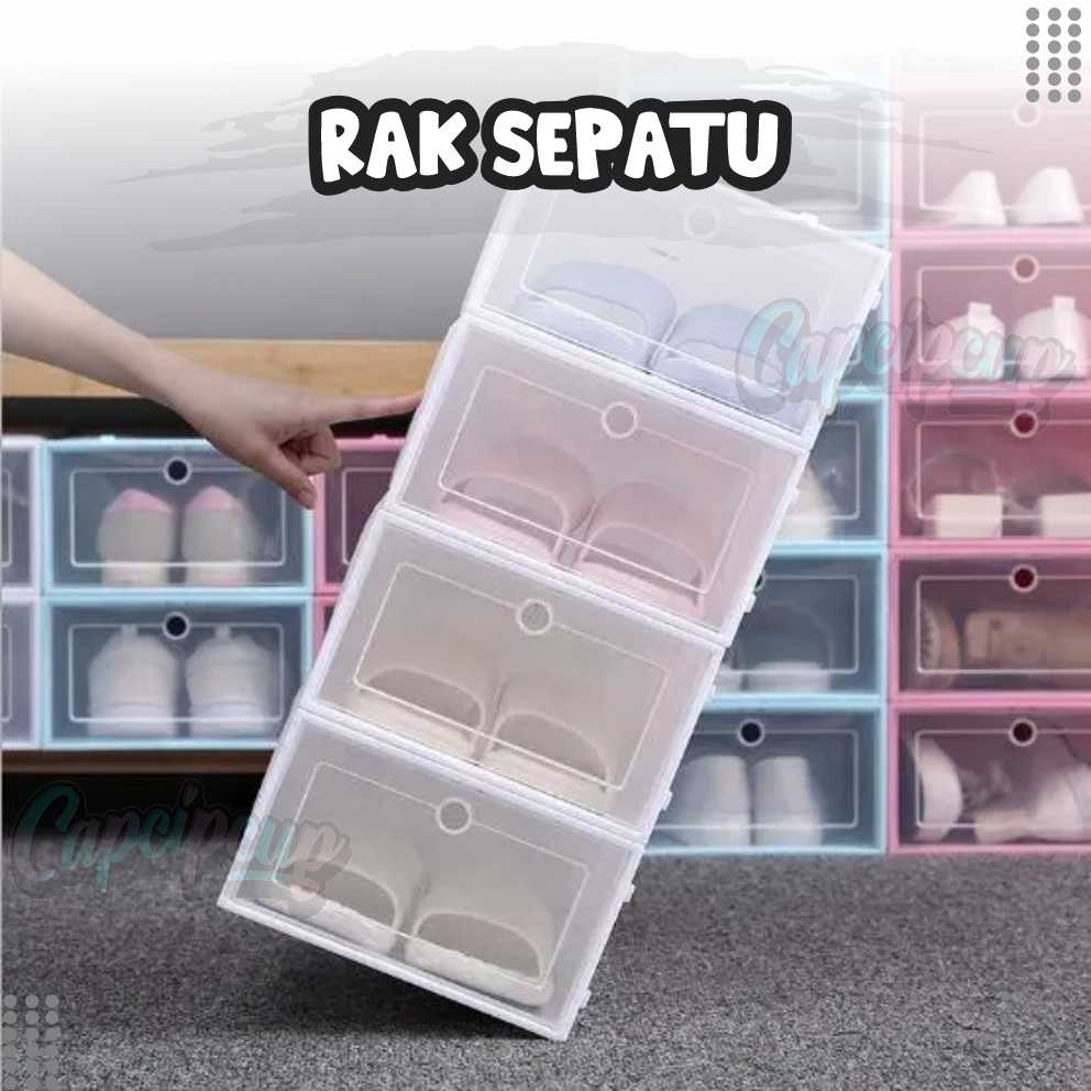 Jual Kotak Sepatu Transparan Lipat Box Sendal Rak Serbaguna Bingkai Frame Anti Letoy 33X23X14Cm