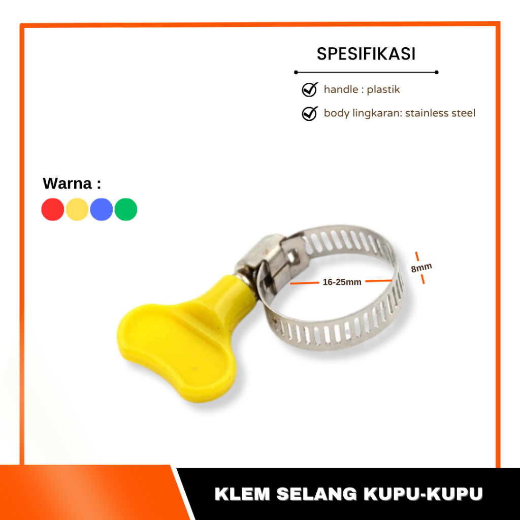 Jual Klem Selang Cincin Kupu Hose Clamp Gagang Penjepit Putar Regulator