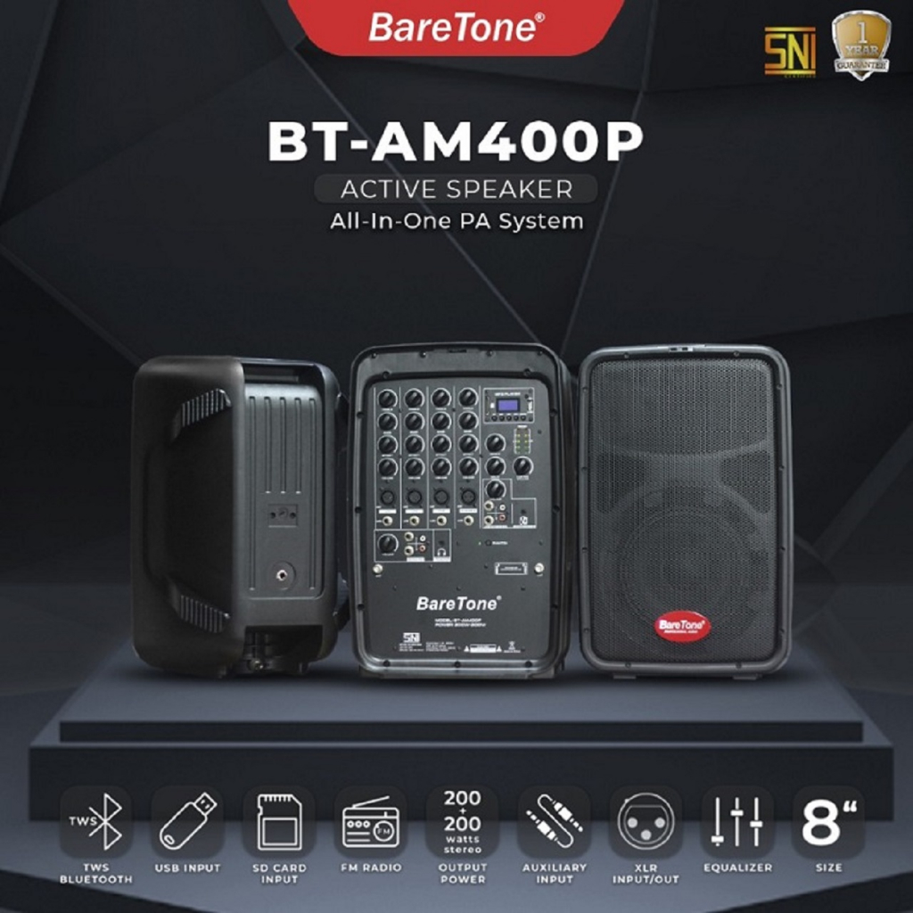 Jual Speaker Aktif BareTone AM400P With Power Mixer Original Shopee Indonesia