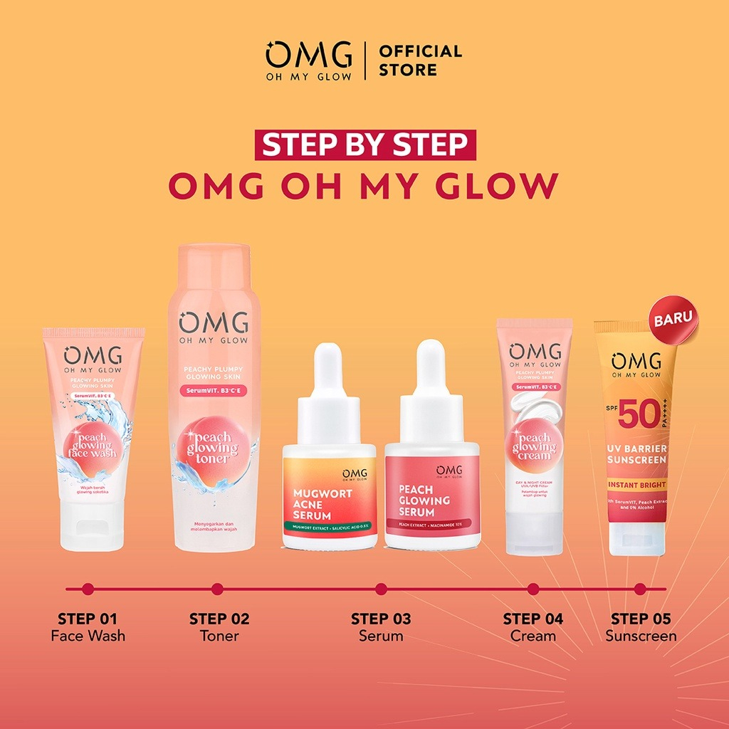 Jual OMG OH MY GLOW Peach Glowing Face Wash Toner Cream Serum