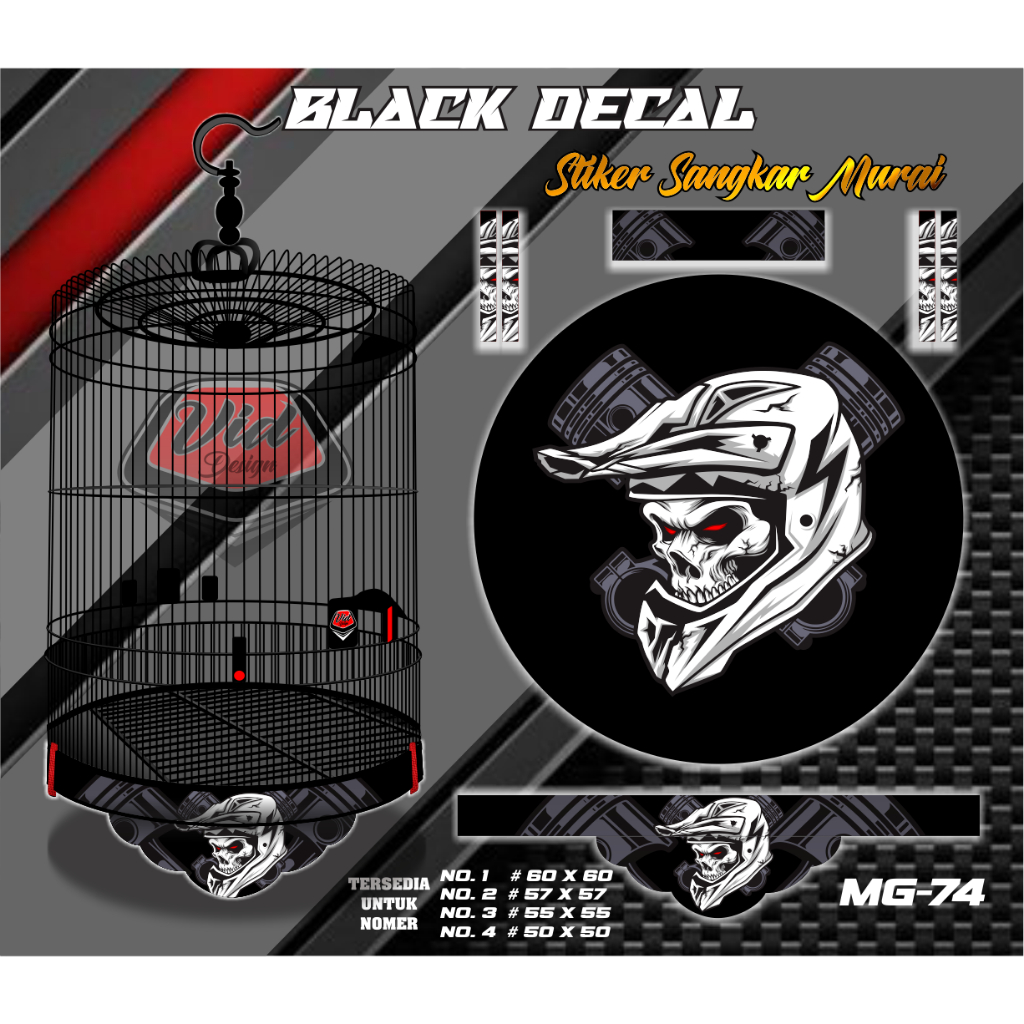 Jual Sticker Sangkar Murai Bulat Motif Decal Piston Kepala Tengkorak No ...