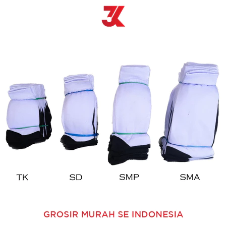 12pasang Kaos Kaki Sekolah TK SD SMP SMA Putih Tapak Hitam Bahan Polyester Ukuran Panjang Sebetis Grosir3K