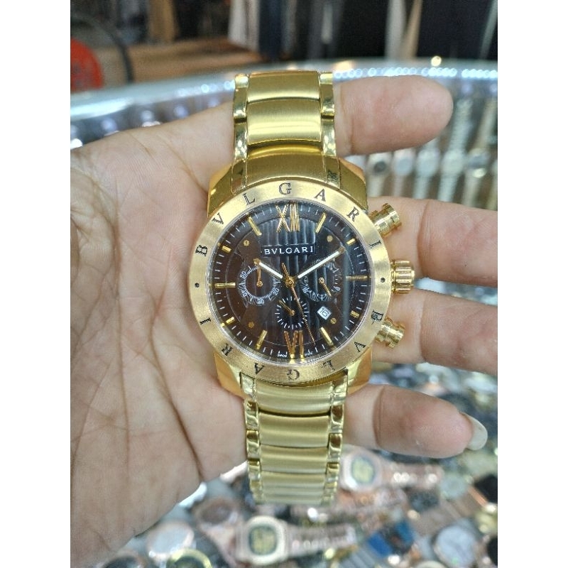 Jual Jam Tangan Pria Bvlgari Chronograph Steel Japan Quartz Shopee