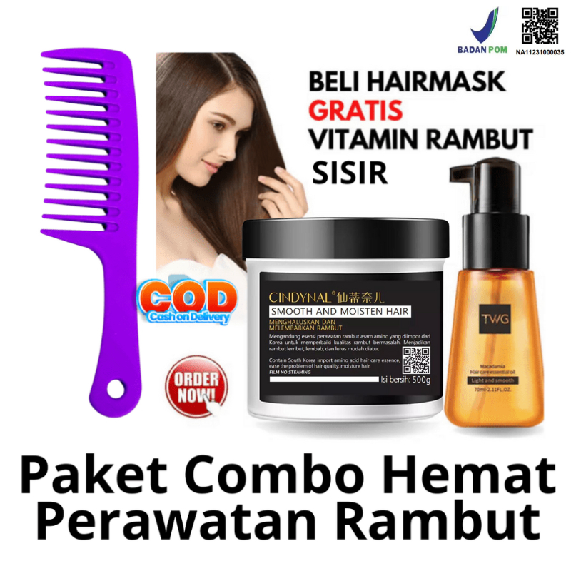 Jual Promo 3in1 Pelurus Perawatan Rambut Permanen Rusak Kering Cindynal