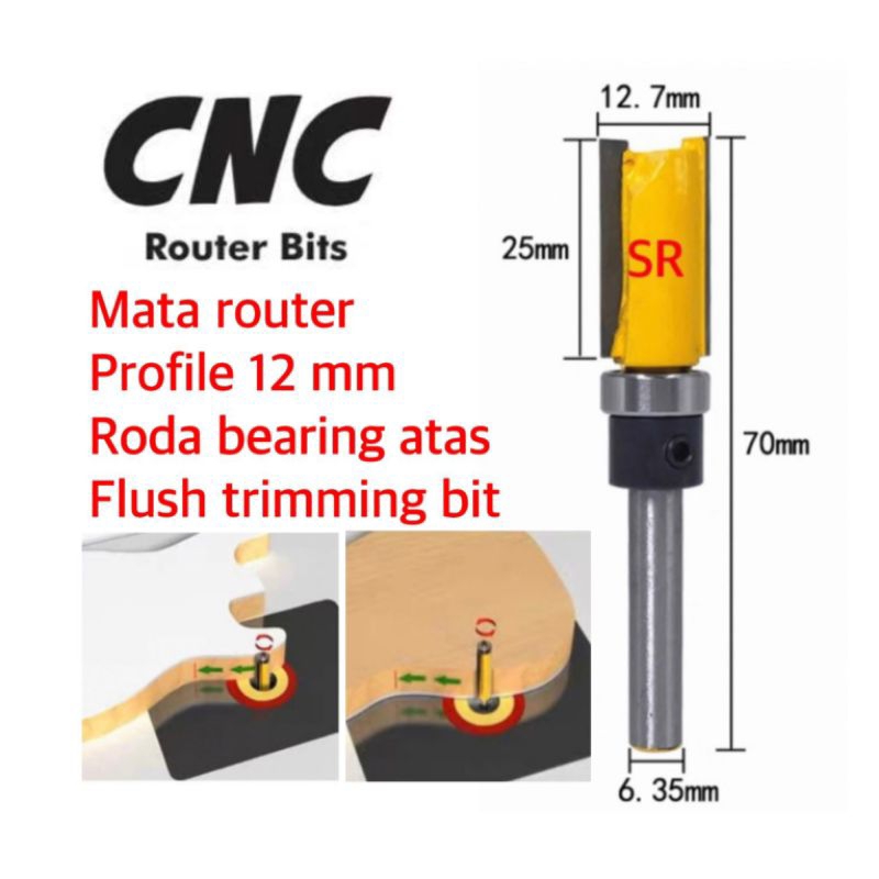 Jual Mata Router Profil Mm Roda Bearing Atas Flush Trimmer Bits As Cnc Shopee Indonesia