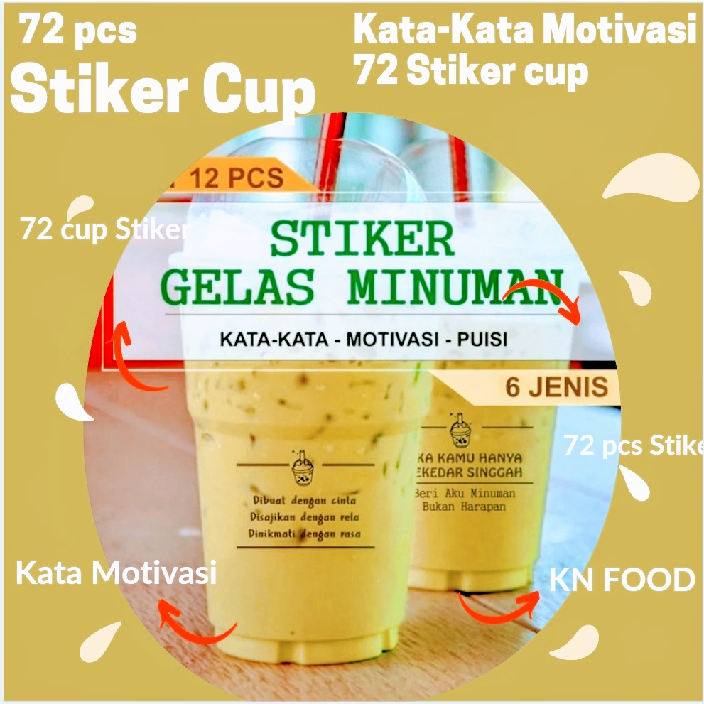 Jual Stiker Cup Minuman Cup Kata Kata 72pcs Boba Transparan Murah Sticker Cup Minuman Boba