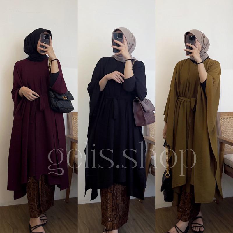 Jual Naura batwing long tunik baju atasan muslim wanita terbaru