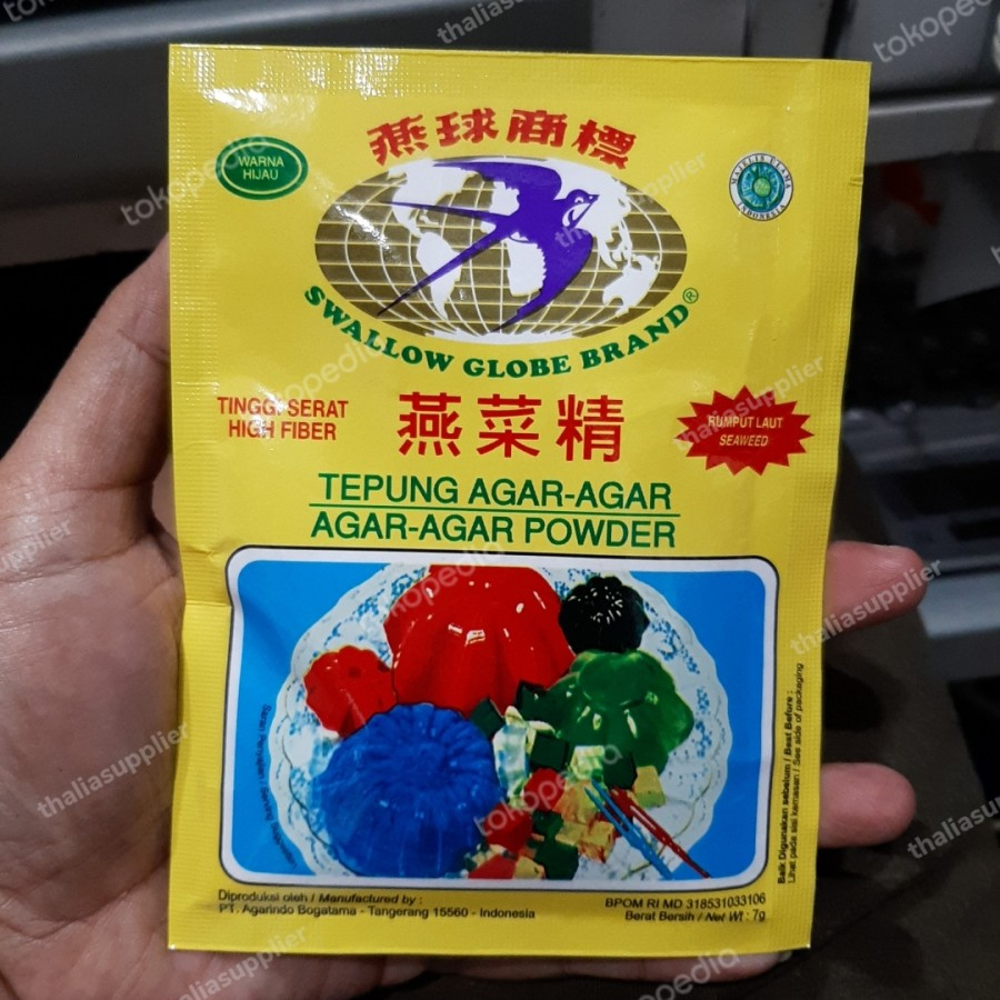 Jual SWALLOW GLOBE HIJAU AGAR AGAR POWDER/BUBUK 1 SACHET @7gr. | Shopee ...