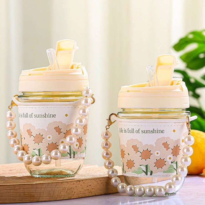 Jual Botol Kaca Lucu Motif Mutiara Life is full of sunshine 350ml ...