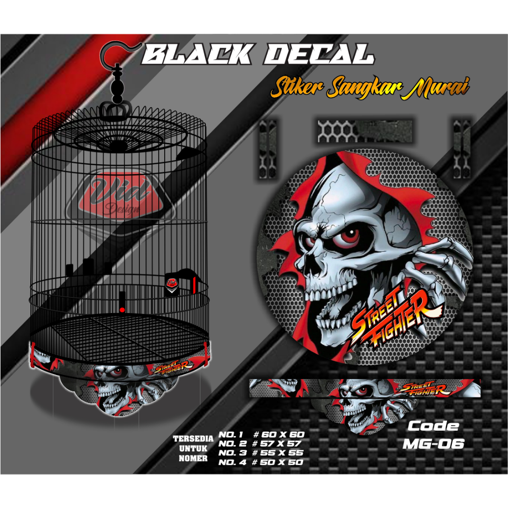 Jual Sticker Sangkar Murai Bulat Motif Decal Tengkorak Street Fighter ...