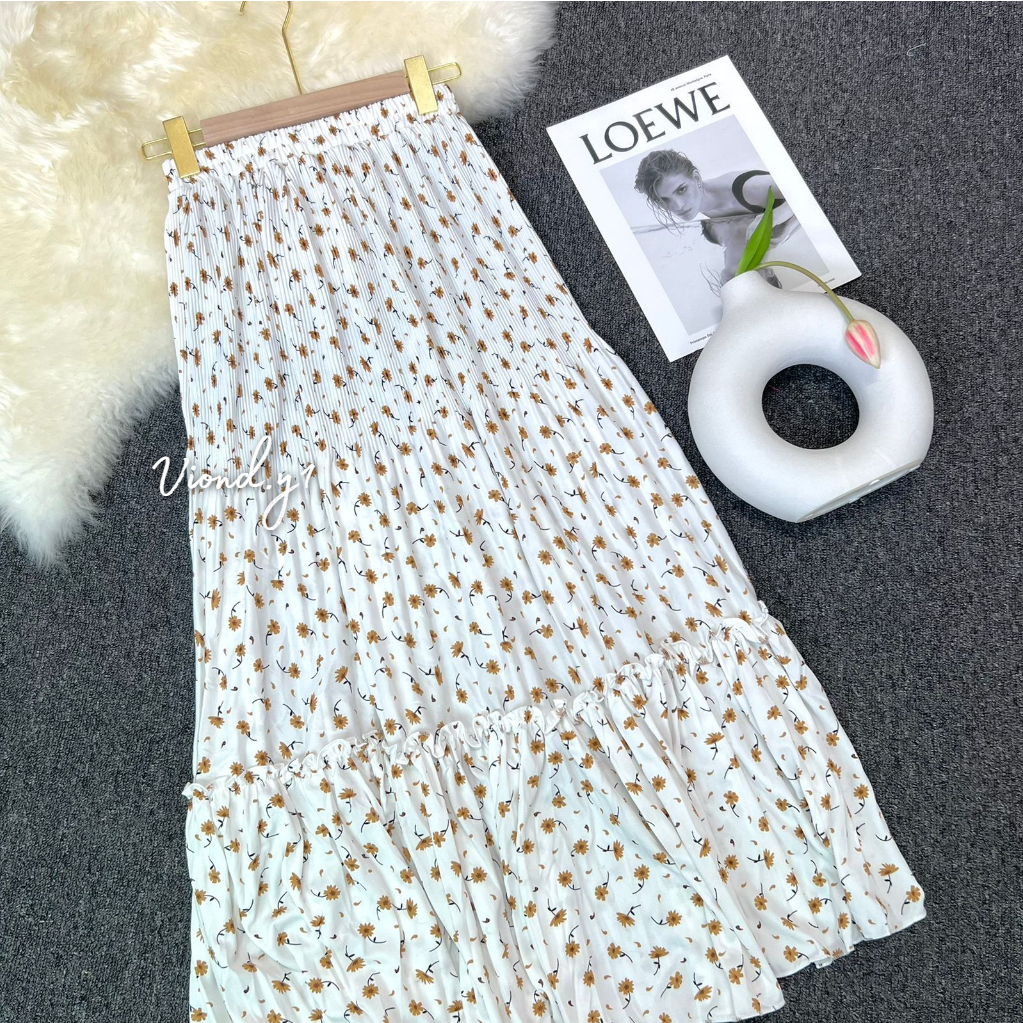 Jual Rok Plisket Tutu Rempel Motif Bunga Wanita Korea | Long Skirt ...