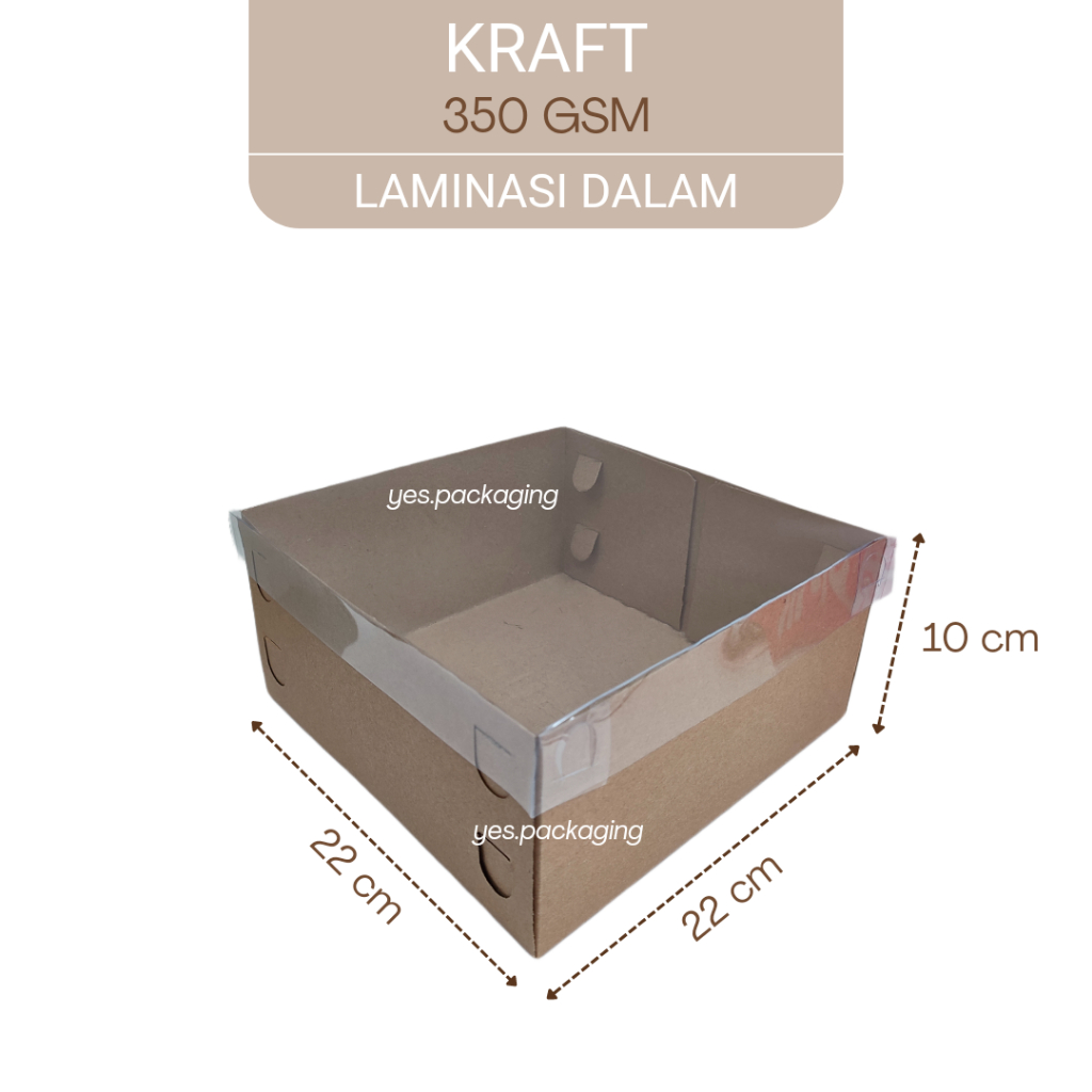 Jual 22x22x10cm Kraft Laminasi Mika Box Dos Dus Kotak Kemasan Cake Kue Nasi Roti Tart Snack 2972