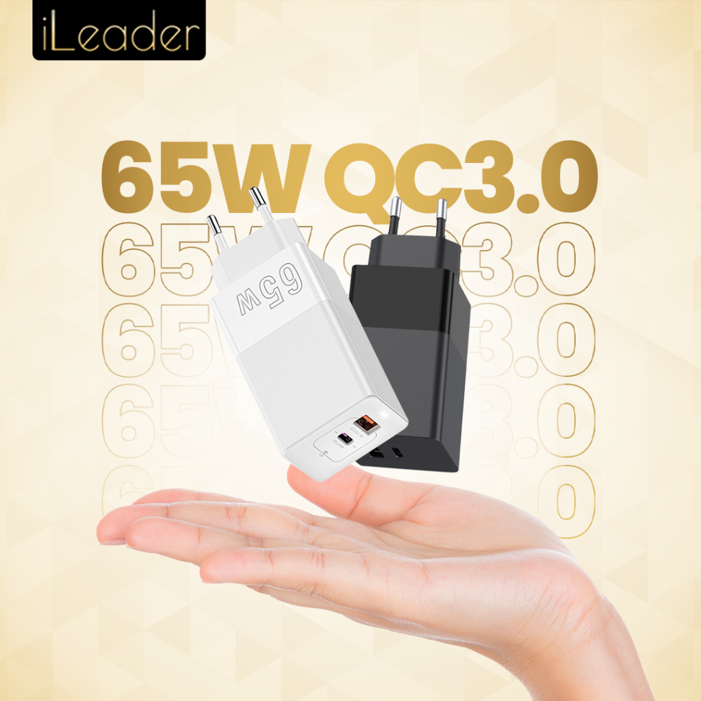 Jual iLeader 65W Kepala Charger Dual Ports Super Si PD QC Fast Charging ...