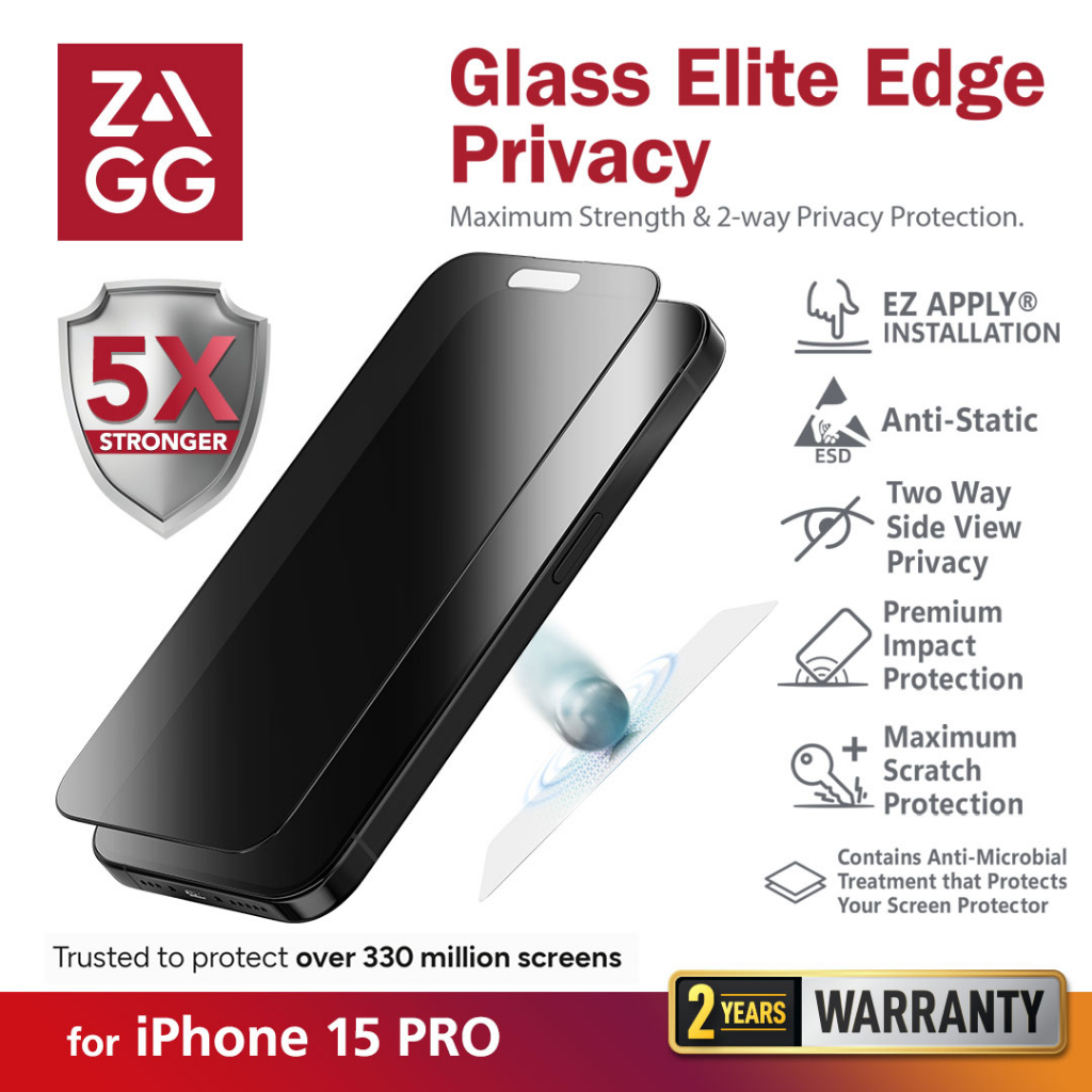 Jual ZAGG Screen Protector Glass Elite Privacy for iPhone 15 Pro Max