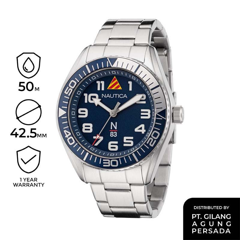 Nautica Finn World N83 NAPFWS301 Orologio Uomo 45mm - Plastica Tide, Quadrante Bianco, Cinturino PU Grano, Blu - 4