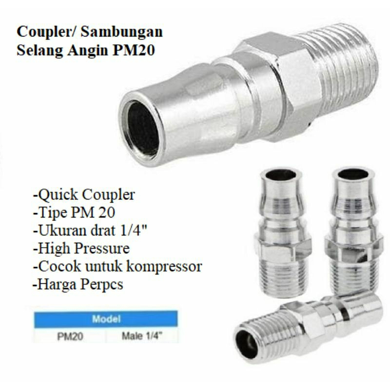 Jual PM20 PM-20 Quick Coupler Connector kompresor Drat Male 1/4 ...