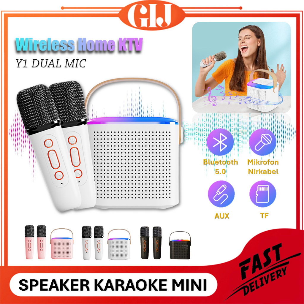 Jual Speaker Karaoke Bluetooth Mini 2 Mic Wireless Portable Full Bass