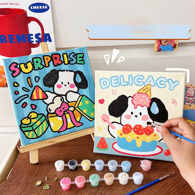 Jual PAINT BY NUMBER 20x20 CM KARTUN YANG LUCU KANVAS PAINTING KIT WITH