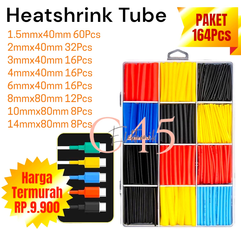 Jual Heatshrink Tubing Selongsong Kabel Bakar Heatshrink 164 Pcs Shopee Indonesia 9203