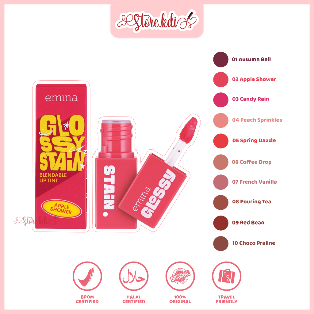 Jual EMINA Glossy Stain 3 g Melty Gel Lip Tint Glossy Finish, Tahan