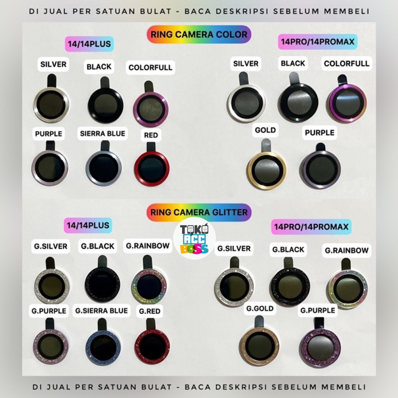 Jual [HARGA SATUAN] Ring Camera Glitter Iphone 14 14 PRO 14 PLUS 14 PRO MAX / Ring Camera Color