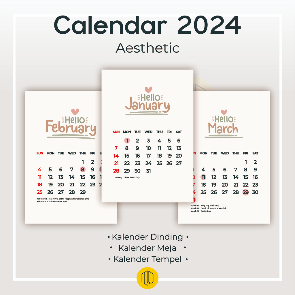 Jual Kalender 2024 Aesthetic Kalender 2024 Lengkap Kalender Dinding Meja Duduk Kalender 