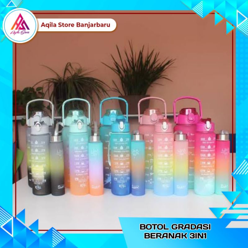 Jual Botol Minum Aesthetic / Botol Gradasi 3in1 / Botol Minum Viral ...