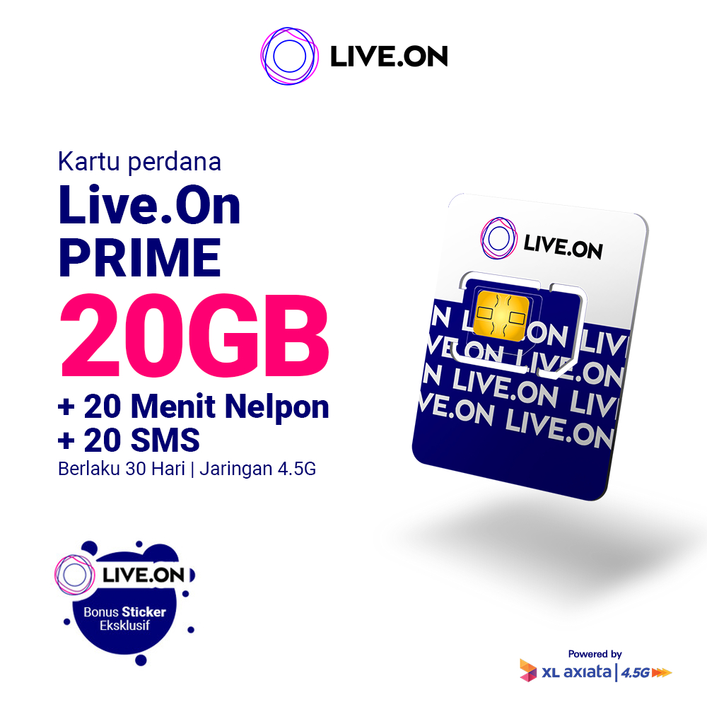 Kartu Perdana Live.On Prime 20GB (30 hari) + Sticker A