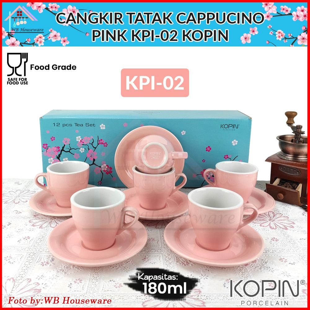 Jual KOPIN 6 Pasang Cangkir Set Hitam 180ml KPI 02 Coffee Latte Cappucino Porcelain Cup And