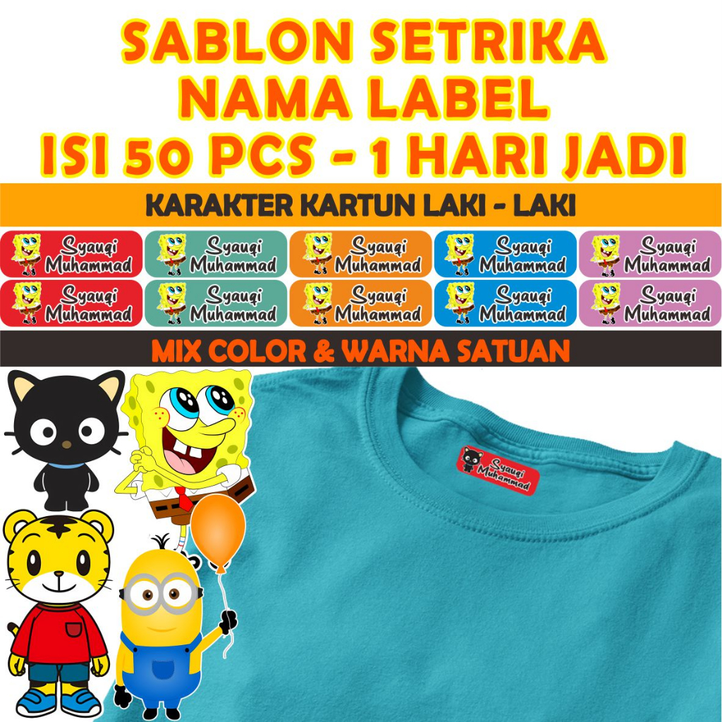 Jual STICKER NAMA BAJU KAOS LABEL KAIN SABLON SETRIKA NAMA KARAKTER ...