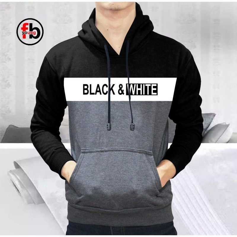 Jual sweater kaos hoodie black white kombinasi depan belakang lengan panjang Shopee Indonesia